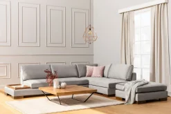 Hjørnesofa-Tulima Sofa med Sjeselong m Krakk Høyre Lysegrå