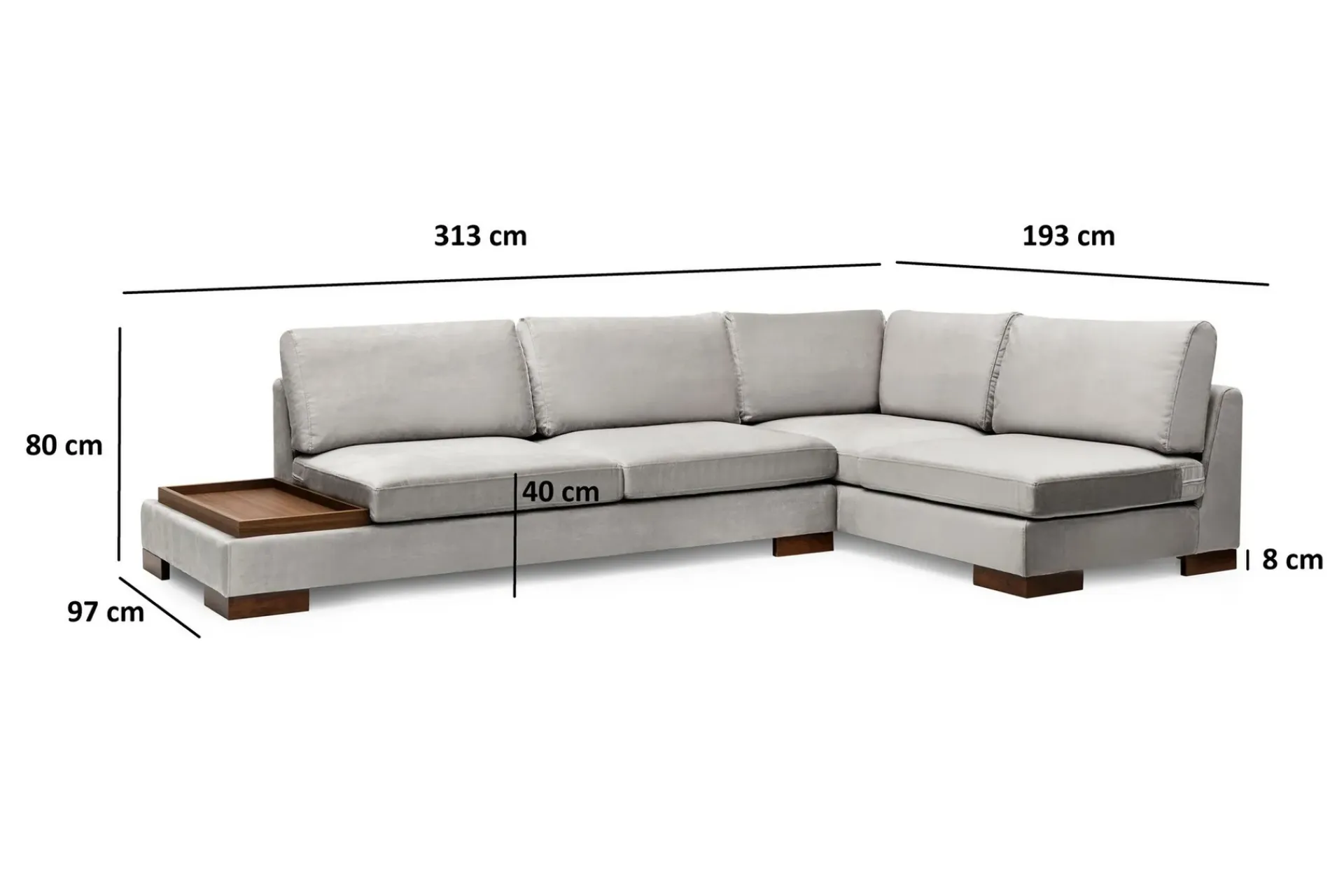 Hjørnesofa-Tulima Sofa med Sjeselong m Krakk Høyre Lysegrå