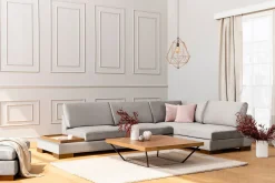 Hjørnesofa-Tulima Sofa med Sjeselong m Krakk Høyre Lysegrå
