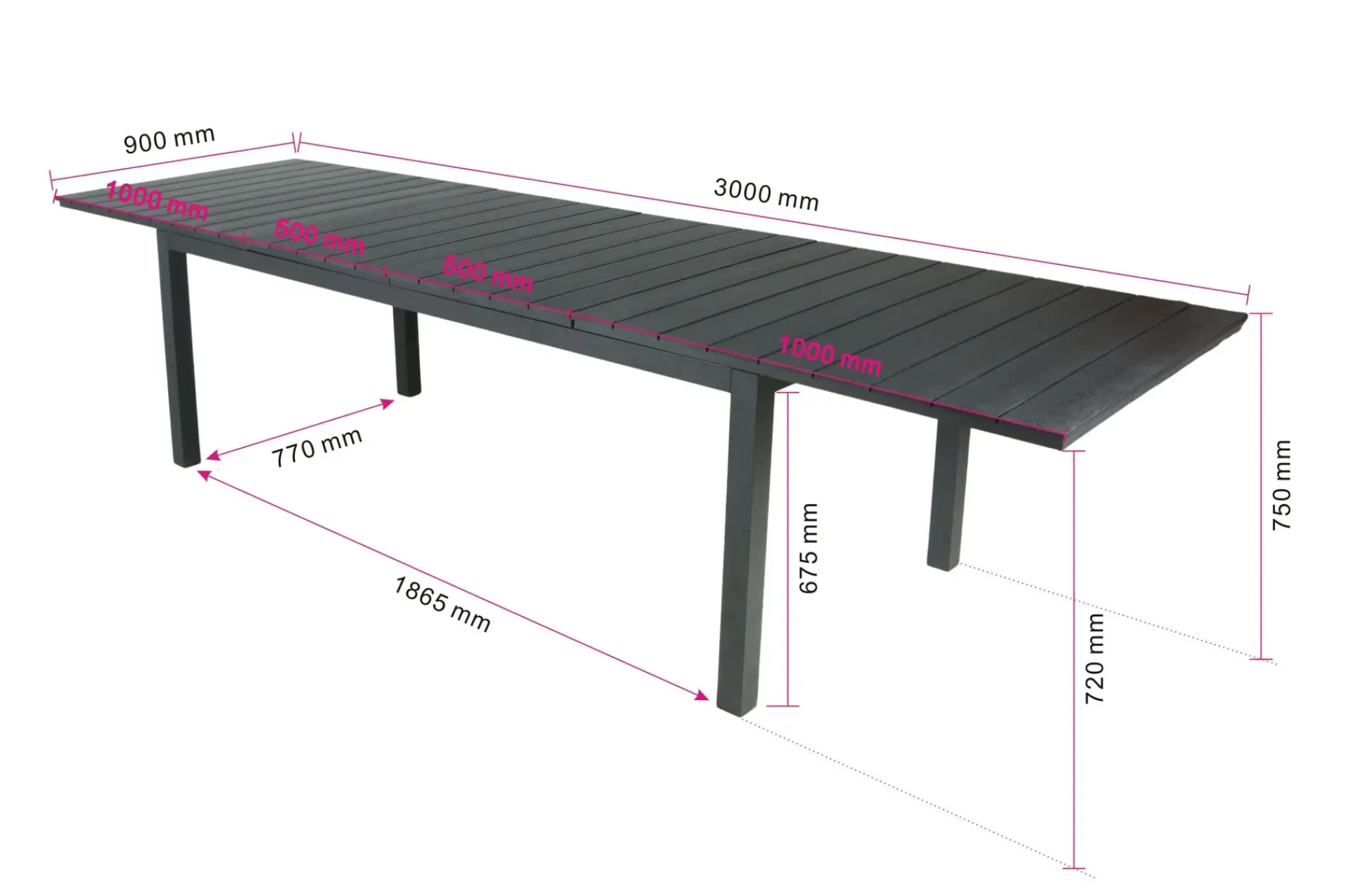 Comfort Garden Tunis spisebord utendørs 205/305x90 rektangulært uttrekkbart