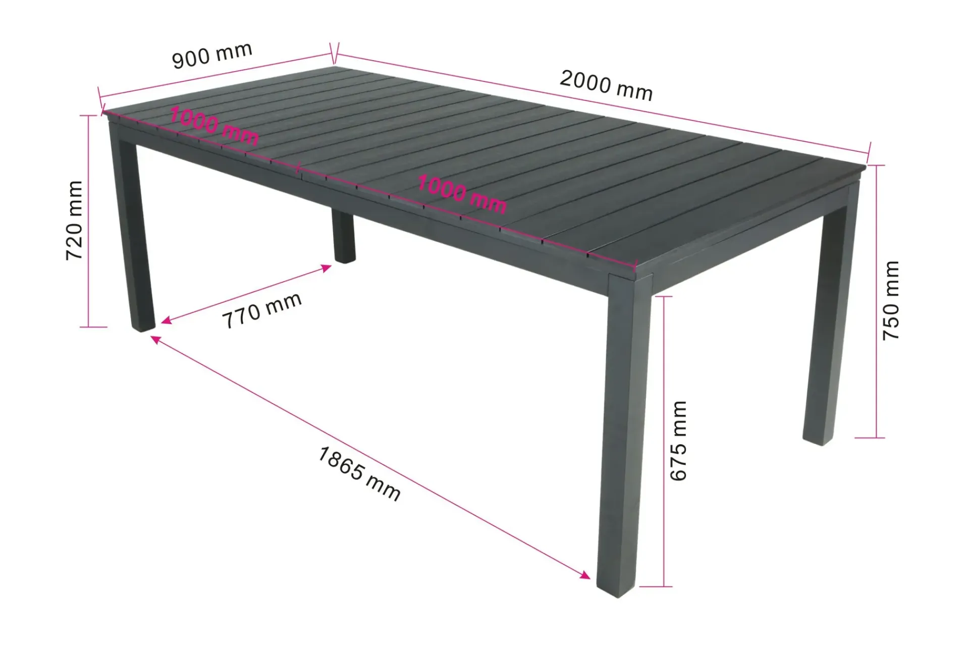 Comfort Garden Tunis spisebord utendørs 205/305x90 rektangulært uttrekkbart