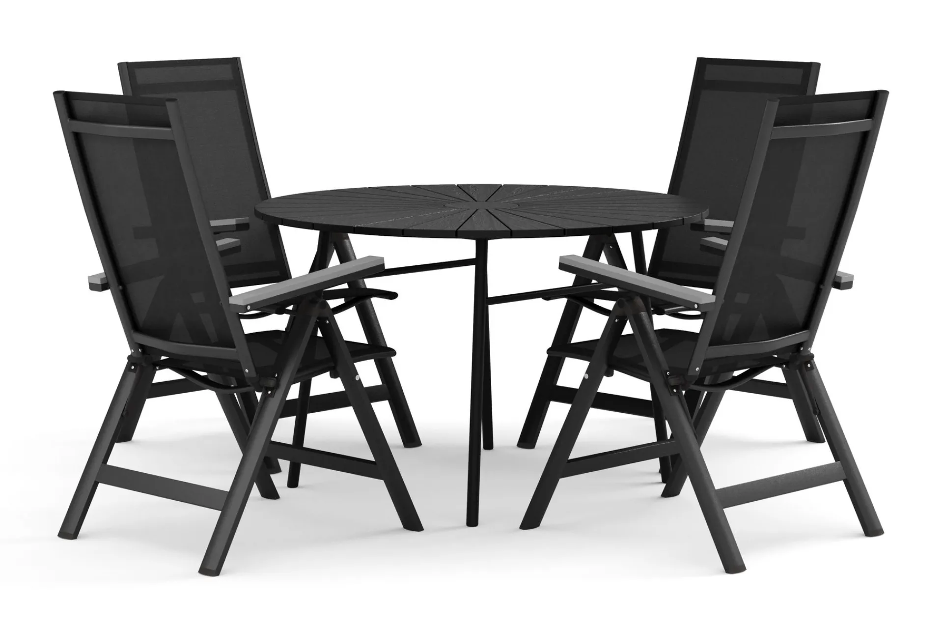 Comfort Garden Spisegrupper Hage-Tunis utendørs rund spisegruppe 120 cm med 4 Monaco Light posisjonsstoler