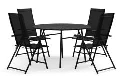 Comfort Garden Tunis utendørs rund spisegruppe 120 cm med 4 Sanna regulerbare stoler