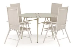 Comfort Garden Tunis utendørs rund spisegruppe 120 cm med 4 Maggie regulerbare stoler