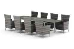 Comfort Garden Tunis utendørs spisegruppe, uttrekkbar 205/305x90 cm med 8 Thor hagelenestoler
