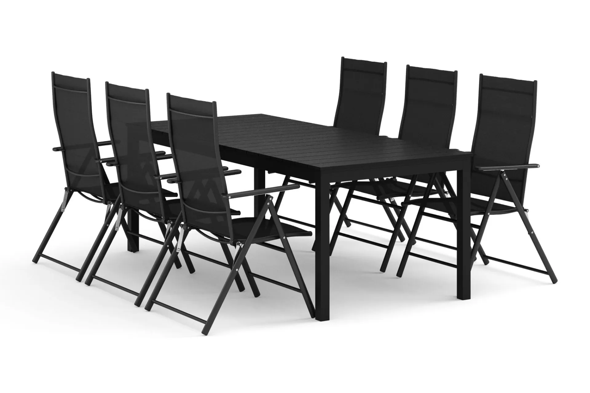 Comfort Garden Tunis utendørs spisegruppe, uttrekkbar 205/305x90 cm, med 6 regulerbare stoler