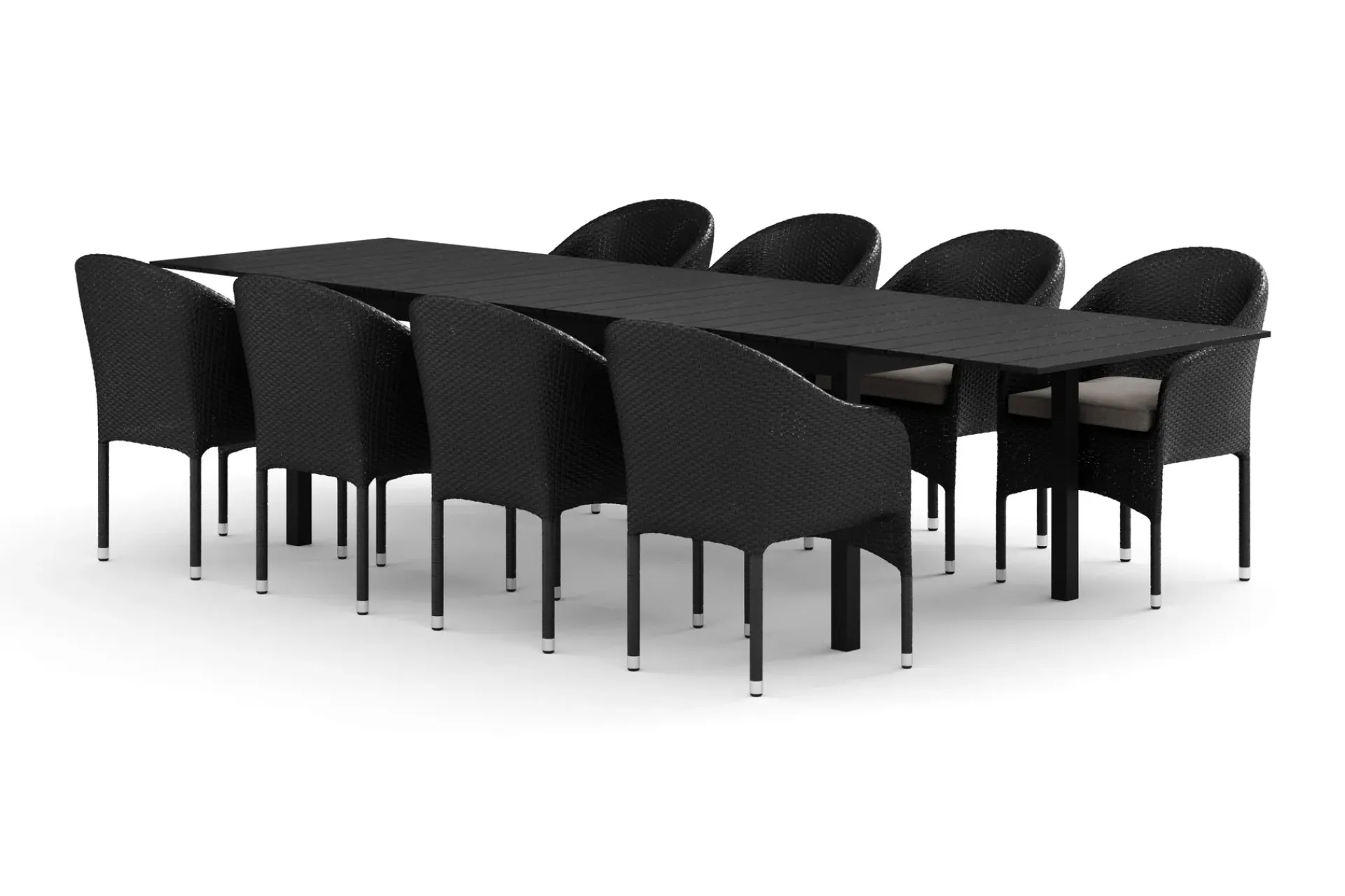 Comfort Garden Tunis utendørs spisegruppe, uttrekkbar 205/305x90 cm med 8 Thor lenestoler