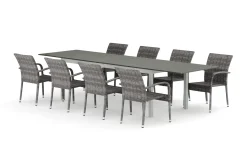 Comfort Garden Tunis utendørs spisegruppe uttrekkbar 205/305x90 cm med 8 Thor Light utendørs lenestoler