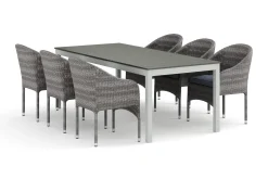 Comfort Garden Spisegrupper Hage-Tunis utendørs spisegruppe uttrekkbar 205/305x90 cm med 6 Thor lenestoler Grå, Hvit