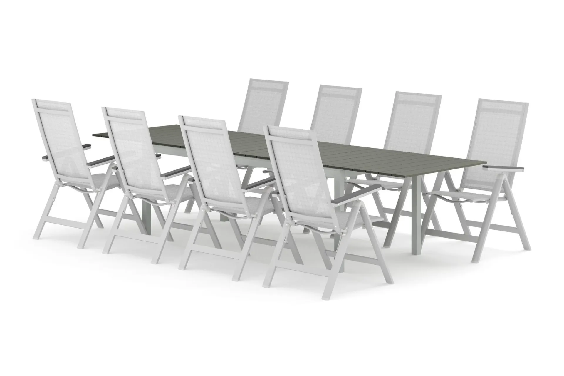 Comfort Garden Spisegrupper Hage-Tunis utendørs spisegruppe uttrekkbar 205/305x90 cm med 8 Monaco Light regulerbare stoler