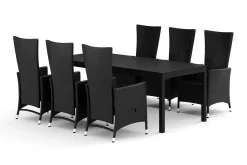 Comfort Garden Tunis utendørs spisegruppe uttrekkbar 205/305x90 cm med 6 Monaco Light regulerbare stoler