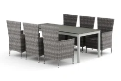 Comfort Garden Tunis utendørs spisegruppe uttrekkbar 205/305x90 cm med 6 Thor Light utendørs lenestoler