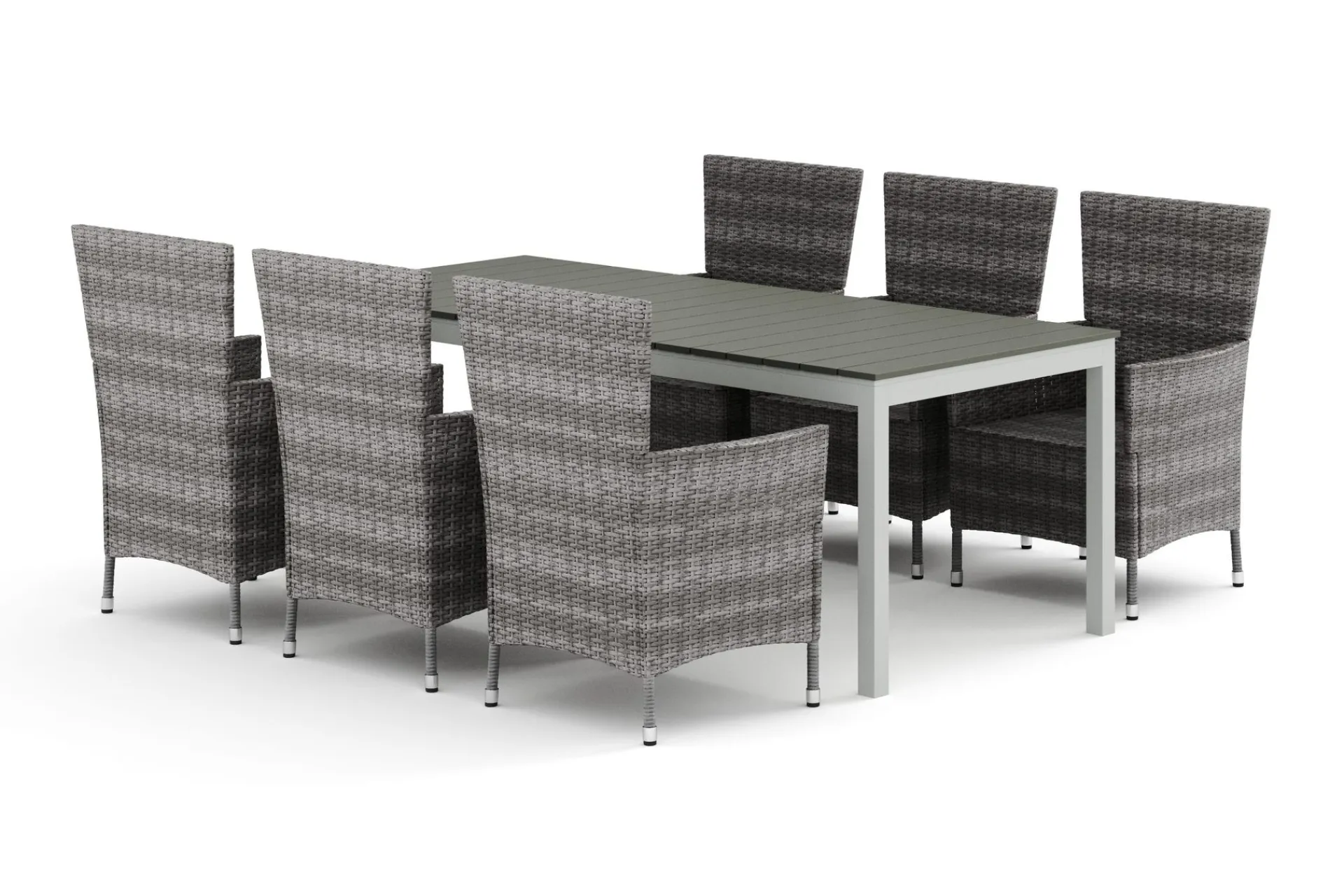Comfort Garden Tunis utendørs spisegruppe uttrekkbar 205/305x90 cm med 6 Thor Light utendørs lenestoler