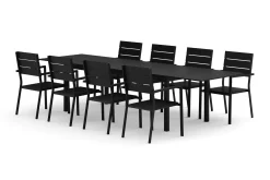 Comfort Garden Tunis utendørs spisegruppe, uttrekkbar 205/305x90 cm med 8 Tunis stablebare stoler