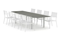 Comfort Garden Spisegrupper Hage-Tunis utendørs spisegruppe, uttrekkbar, 205/305x90 cm med 8 Tunis stablestoler