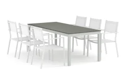 Comfort Garden Tunis utendørs spisegruppe uttrekkbar 205/305x90 cm med 6 Tunis stablestoler