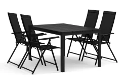 Comfort Garden Tunis utendørs spisegruppe 140x90 cm med 4 Sanna posisjonsstoler
