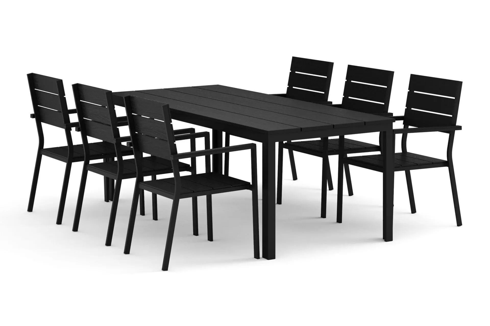 Comfort Garden Tunis utendørs spisegruppe 205x90 cm med 6 Tunis stablebare stoler