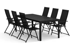 Comfort Garden Tunis utendørs spisegruppe 205x90 cm med 6 Sanna posisjonsstoler