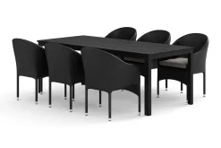 Comfort Garden Spisegrupper Hage-Tunis utendørs spisegruppe 205x90 cm med 6 Thor lenestoler Svart