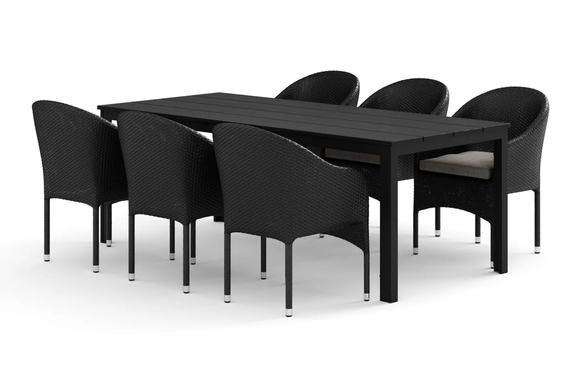 Comfort Garden Spisegrupper Hage-Tunis utendørs spisegruppe 205x90 cm med 6 Thor lenestoler Svart