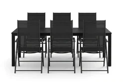 Comfort Garden Spisegrupper Hage-Tunis utendørs spisegruppe 205x90 cm med 6 regulerbare stoler Svart
