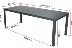 Comfort Garden Loungebord & Sofabord Utendørs-Tunis ute spisebord 205x90 cm rektangulært Svart