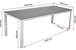 Comfort Garden Tunis ute spisebord 140x90 cm rektangulært