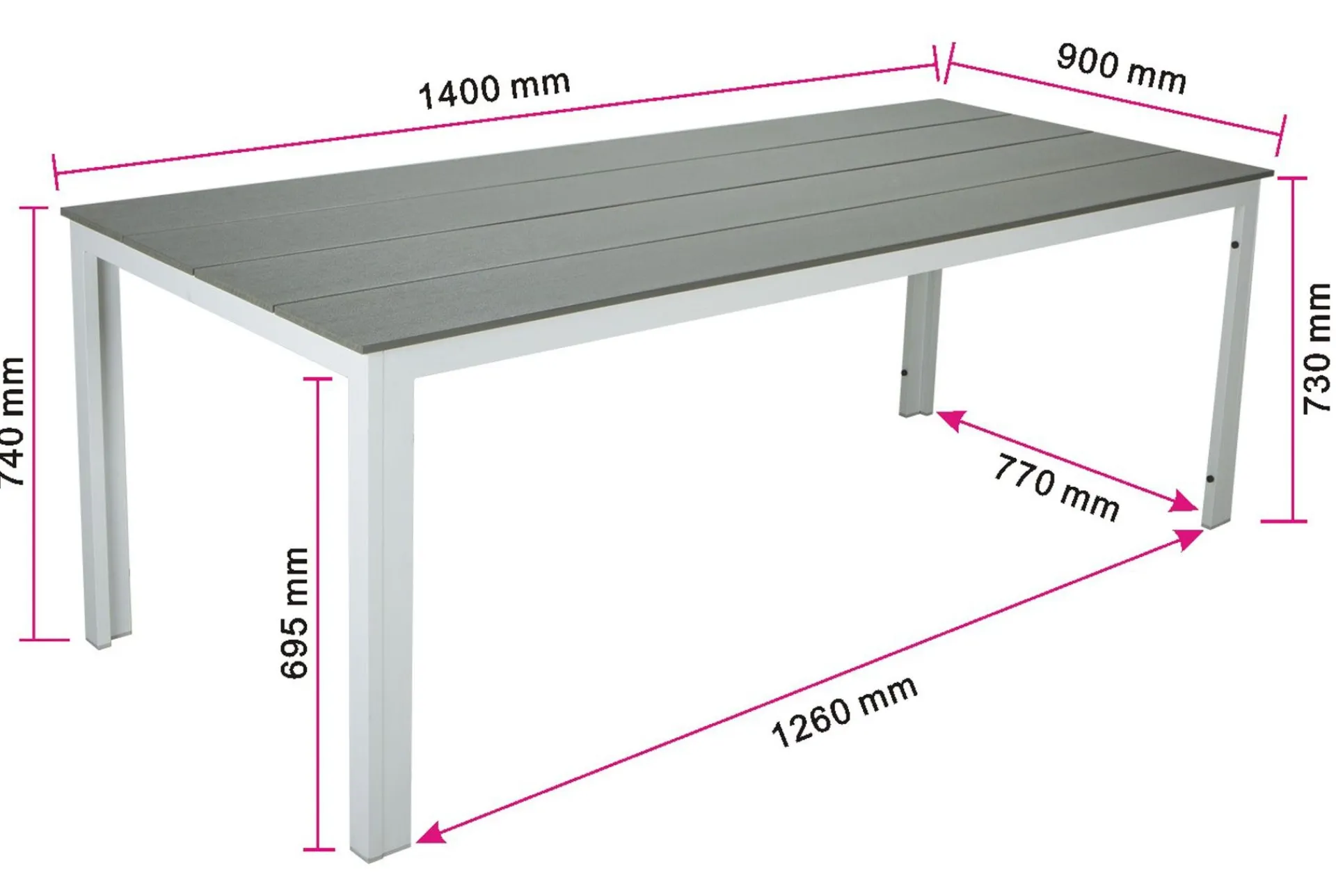 Comfort Garden Tunis ute spisebord 140x90 cm rektangulært