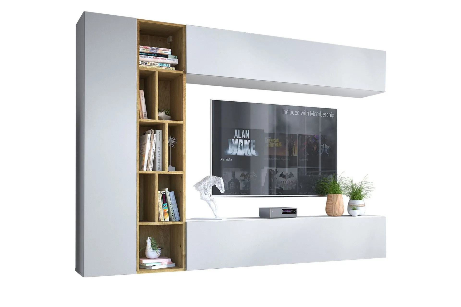 Tv-Benk & Mediabenk-Tv-benk Hvit,Eik