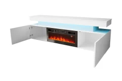 Concept 55 Tv-Skap|Tv-Benk & Mediabenk-TV-benk Glenndale med oppbevaring + LED-kamin + Belysning 190 cm Svart