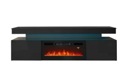 Concept 55 Tv-Skap|Tv-Benk & Mediabenk-TV-benk Glenndale med oppbevaring + LED-kamin + Belysning 190 cm Svart