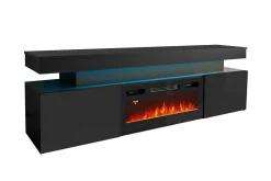 Concept 55 Tv-Skap|Tv-Benk & Mediabenk-TV-benk Glenndale med oppbevaring + LED-kamin + Belysning 190 cm Svart