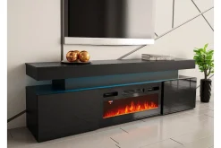 Concept 55 Tv-Skap|Tv-Benk & Mediabenk-TV-benk Glenndale med oppbevaring + LED-kamin + Belysning 190 cm Svart
