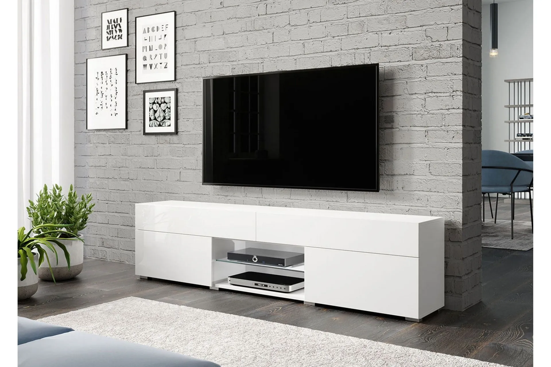 Tv-Benk & Mediabenk-Tv-benk 180x45 cm Hvit Høyblank