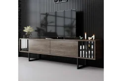 Tv-Benk & Mediabenk-TV-bord Krom Linje Valnøtt / Svart Ljusbrun,Svart