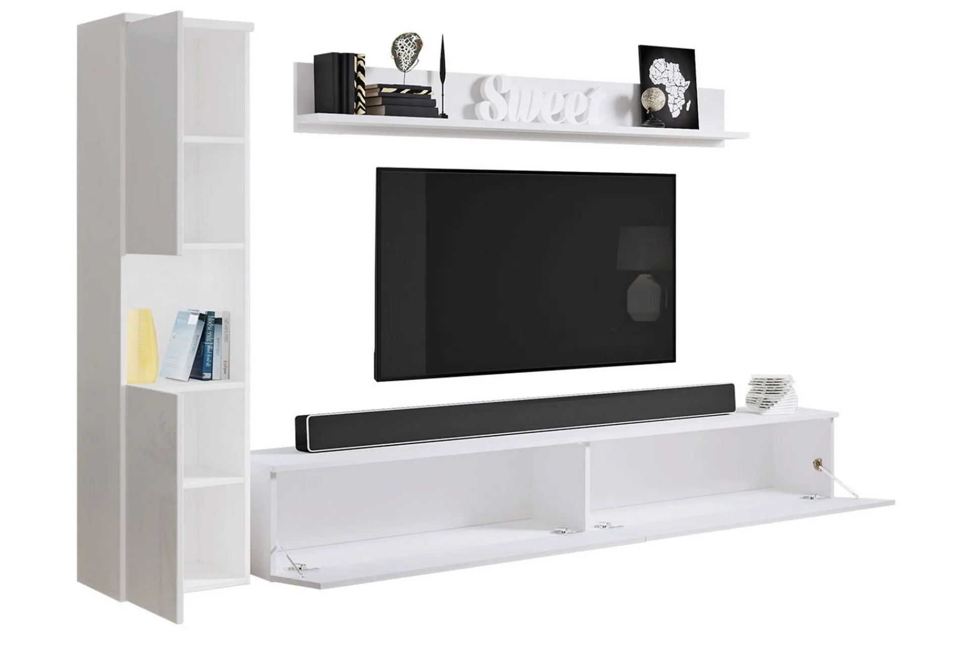 Tv-Møbelsett-Tv-møbelsett Hvit Høyblank,tre