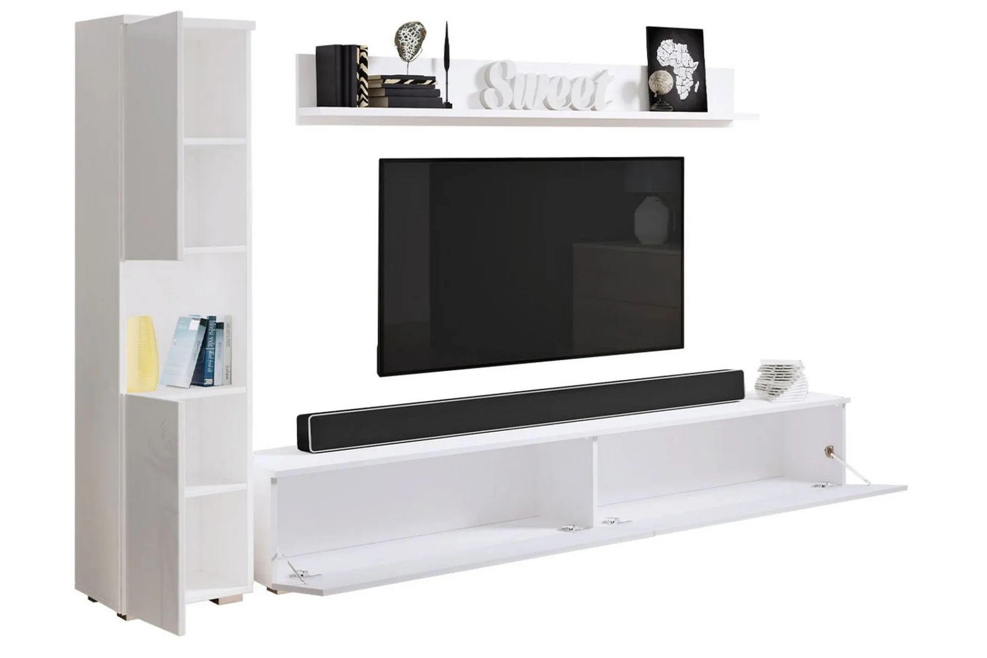Tv-Møbelsett-Tv-møbelsett Hvit Høyblank,tre