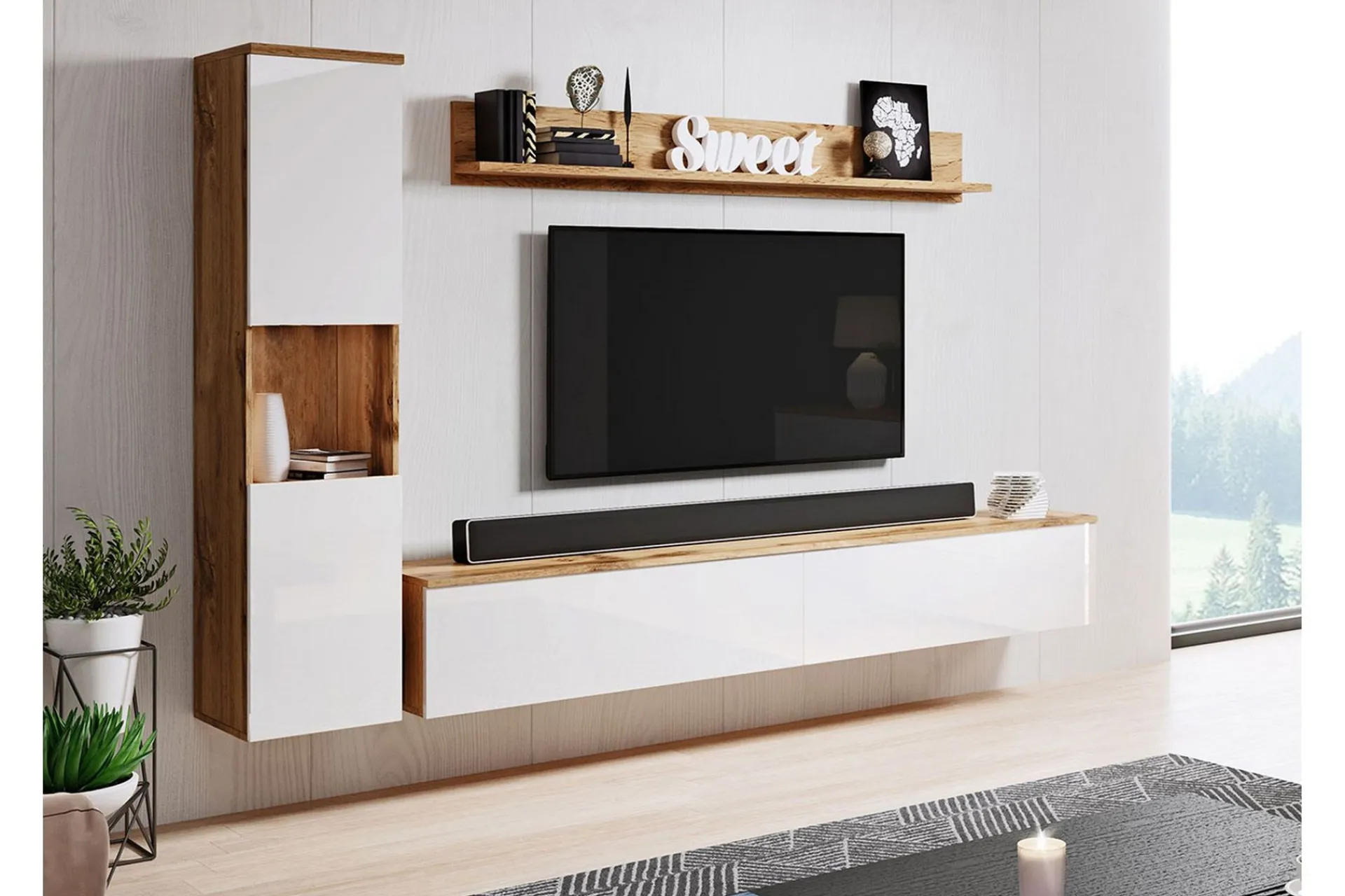 Tv-Møbelsett-Tv-møbelsett Hvit Høyblank,tre