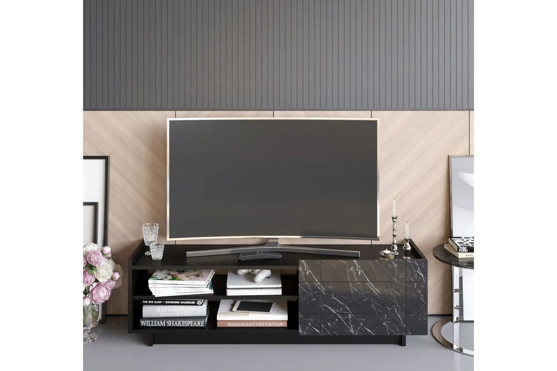 Tv-Benk & Mediabenk-Ulica TV-benk 140 cm Dør + 3 hyller Svart