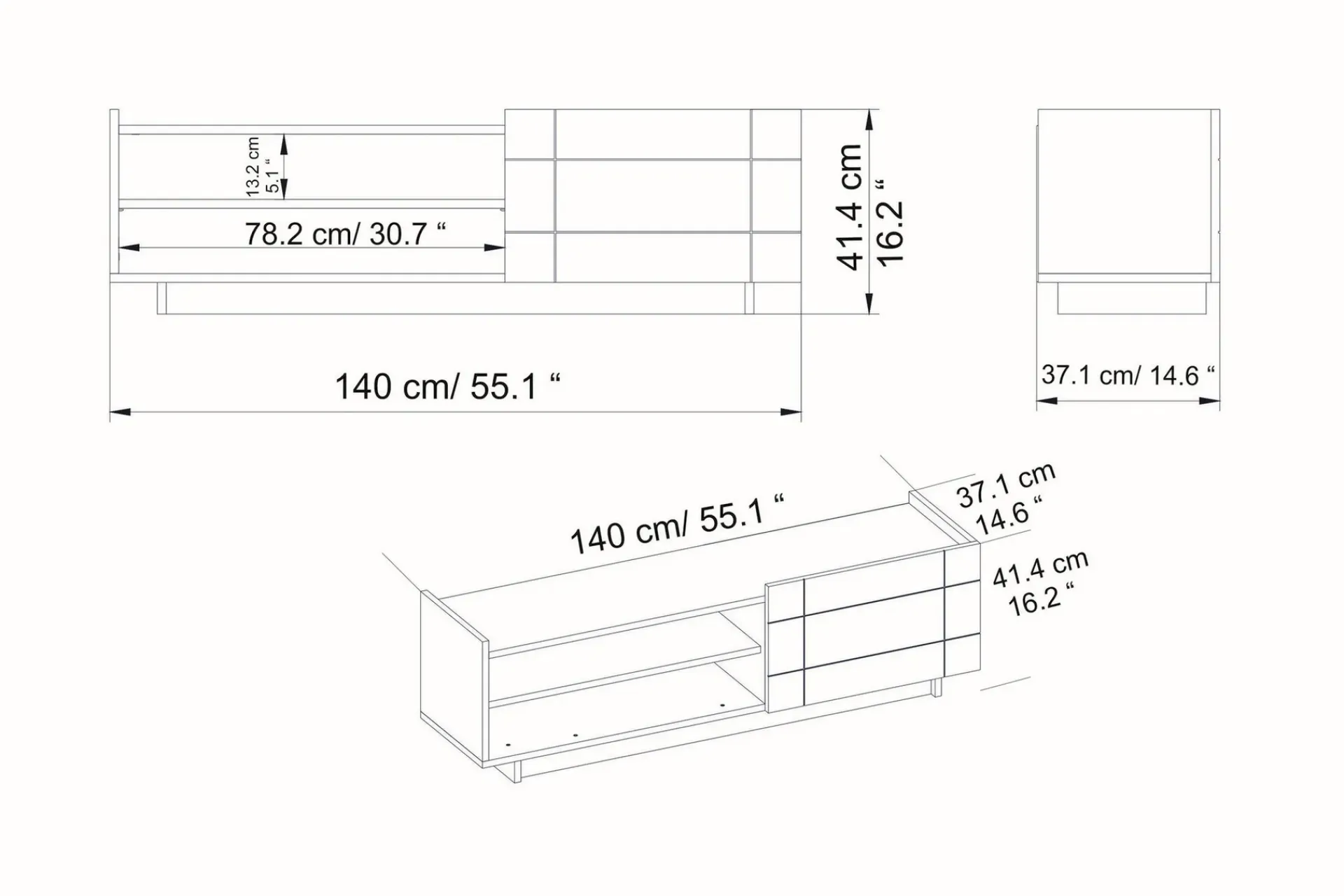 Tv-Benk & Mediabenk-Ulica TV-benk 140 cm Dør + 3 hyller Svart