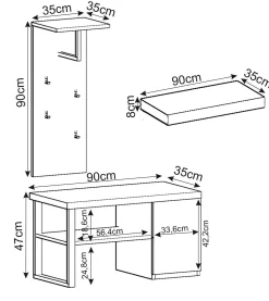 Benk-Uniqo Hallstativsett 35x90x35 cm Hvit