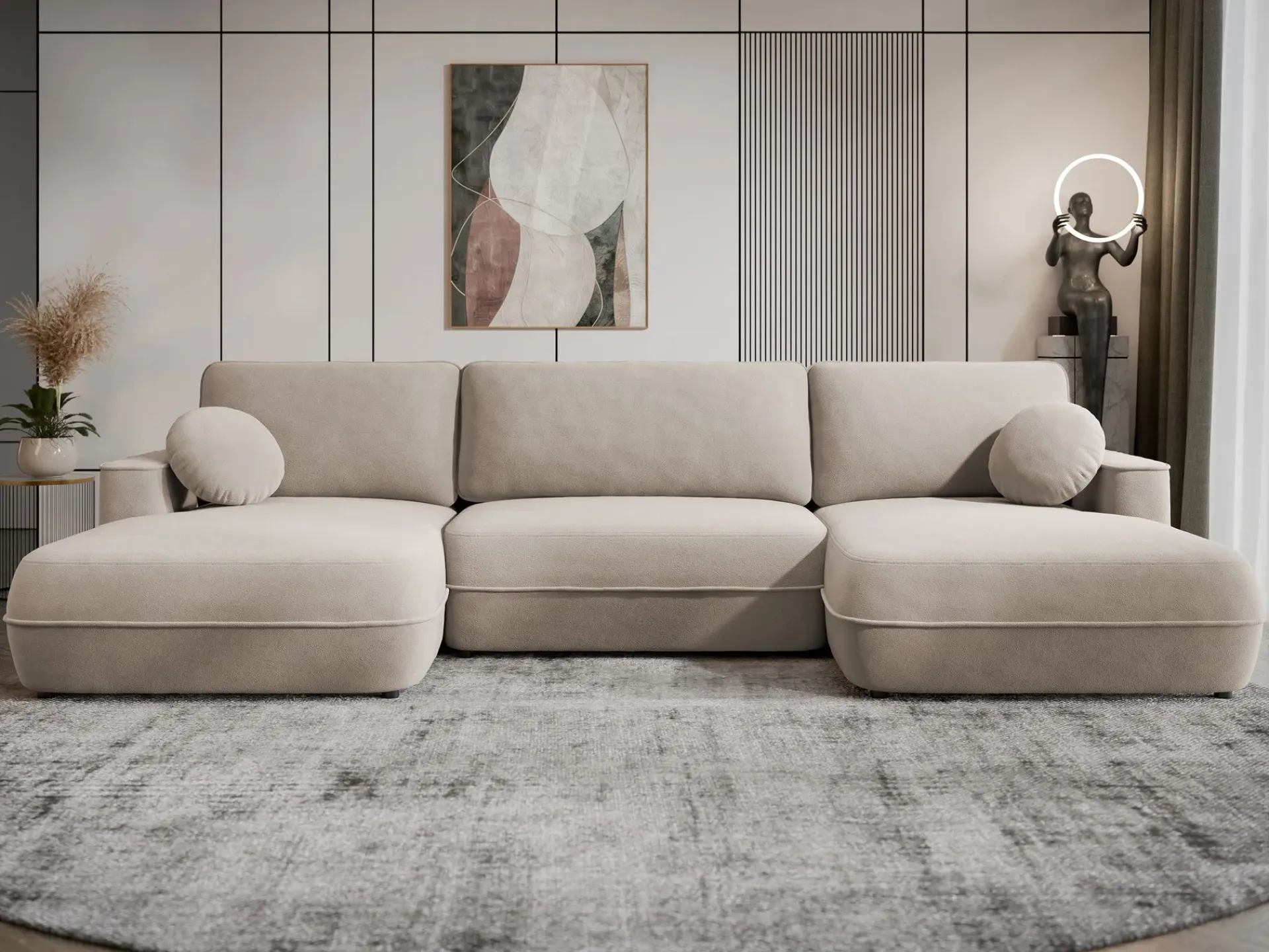Sovesofaer-Uppland Sovesofa med dobbel sjeselong 5-seter Beige