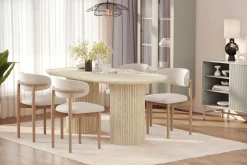 Andrarum Sminkebord & Toalettbord|Spisegrupper-Uppveda Spisebord med travertin-look med 4 stk Jaiveer Spisestoler Beige
