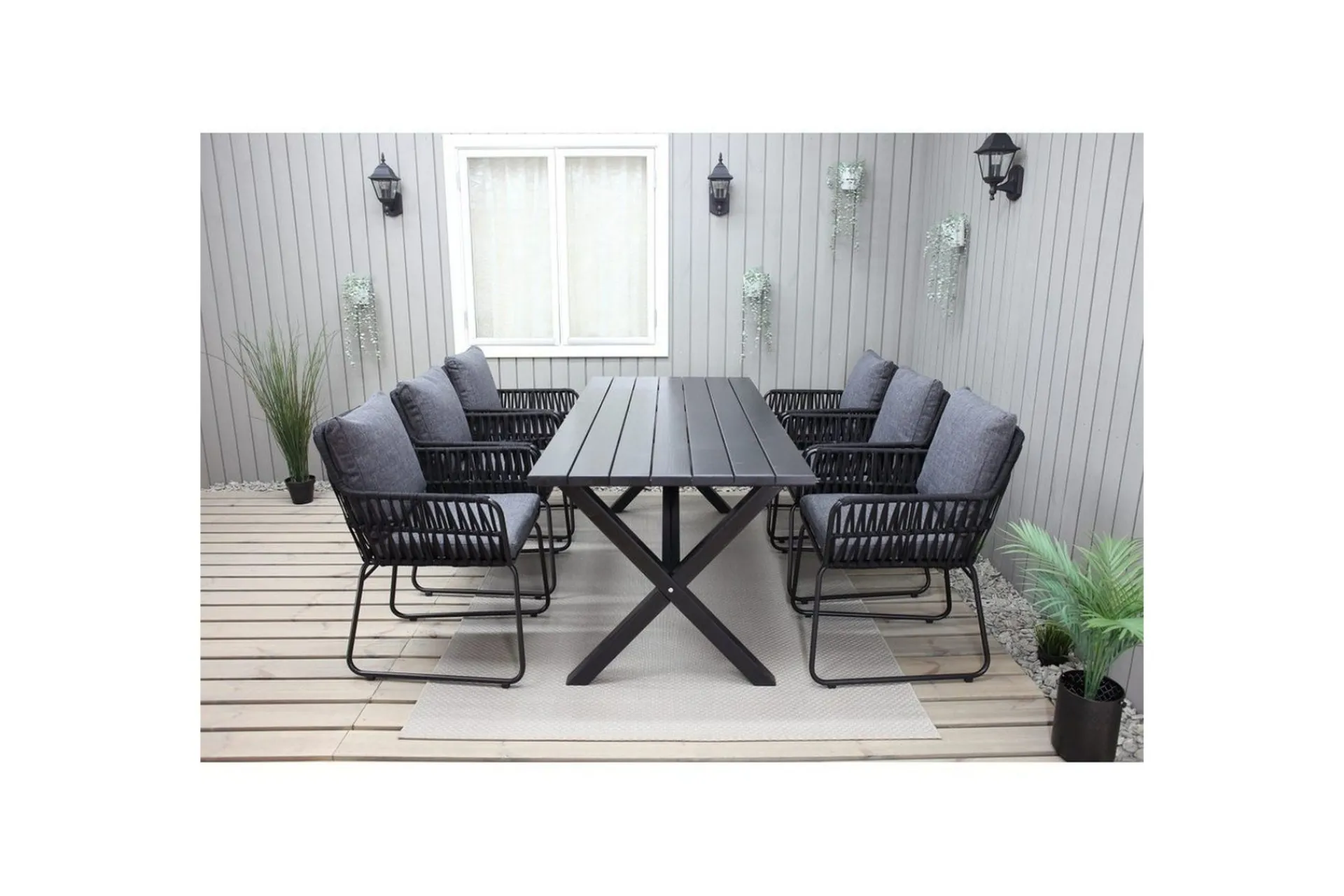 Utendørs møbelgruppe 190 cm Bord & 6 Levanto grå stoler