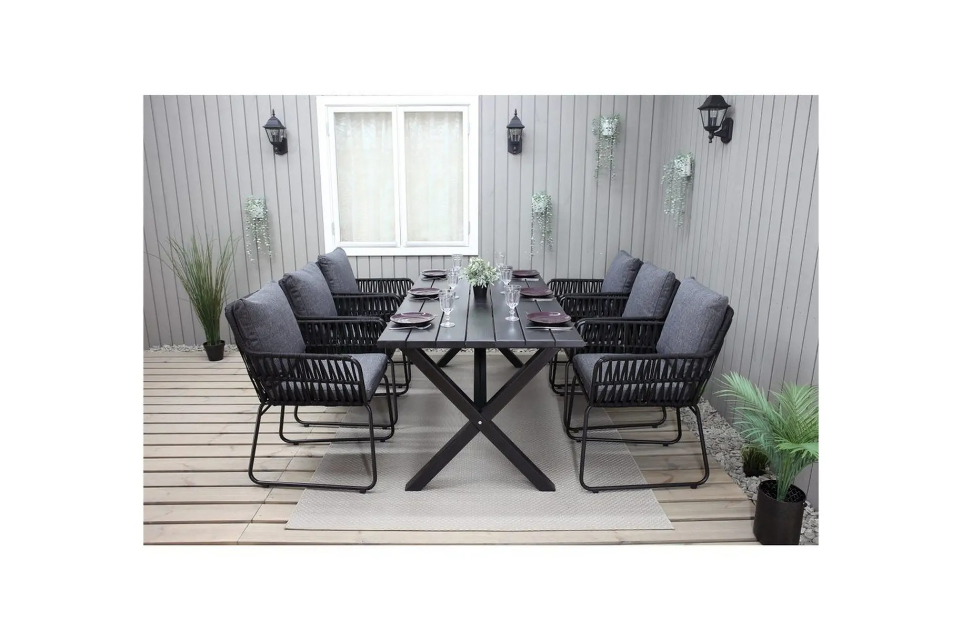 Utendørs møbelgruppe 190 cm Bord & 6 Levanto grå stoler