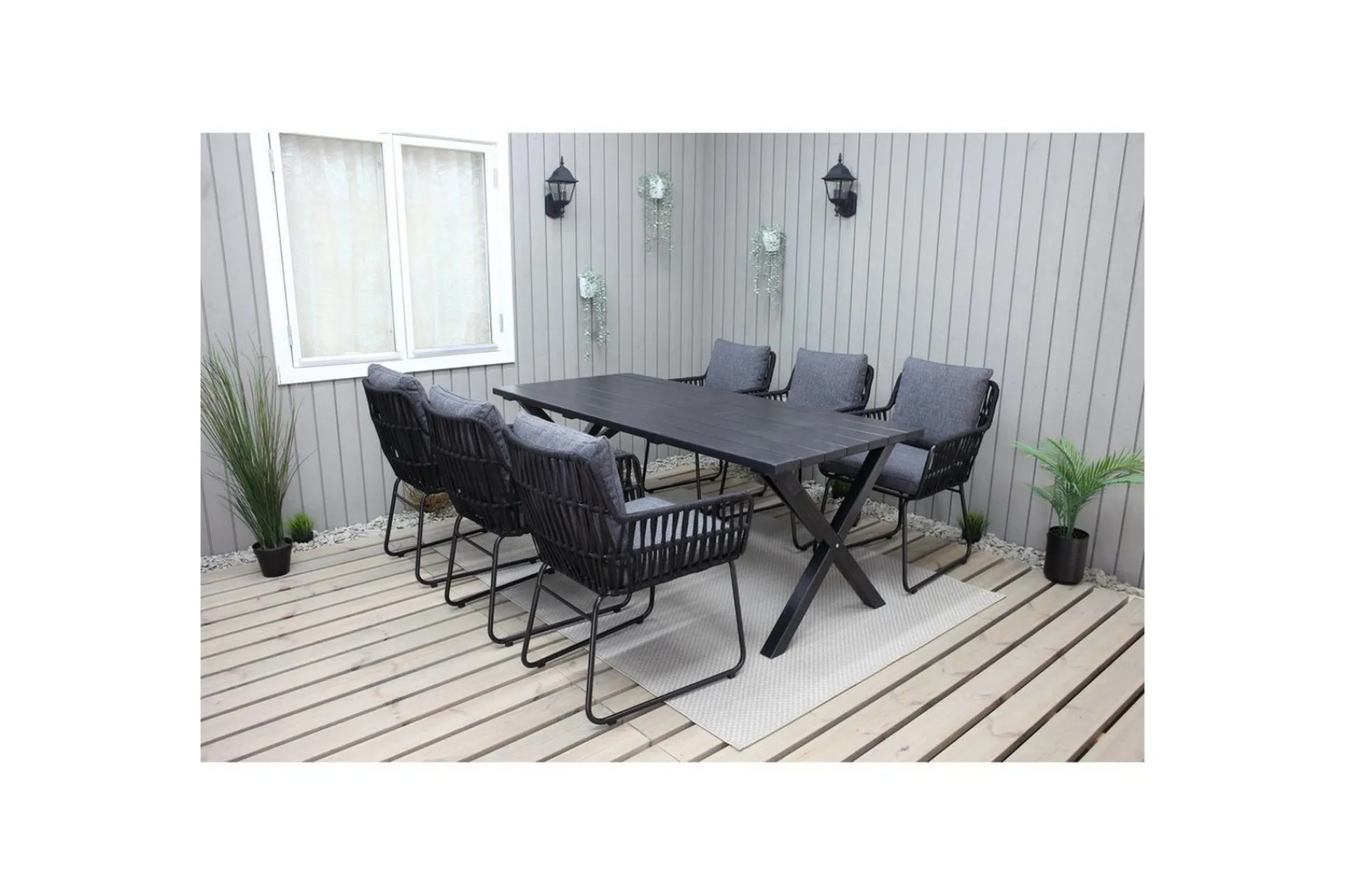 Utendørs møbelgruppe 190 cm Bord & 6 Levanto grå stoler
