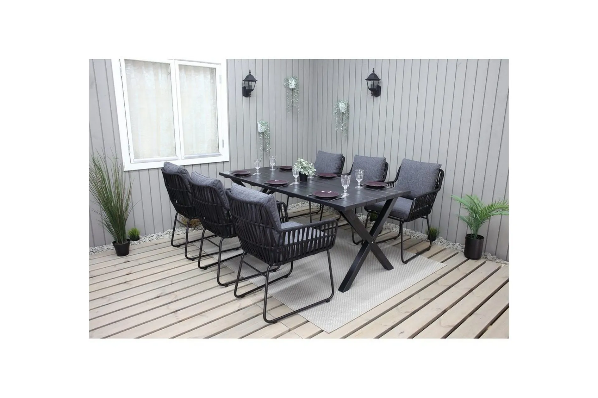 Utendørs møbelgruppe 190 cm Bord & 6 Levanto grå stoler
