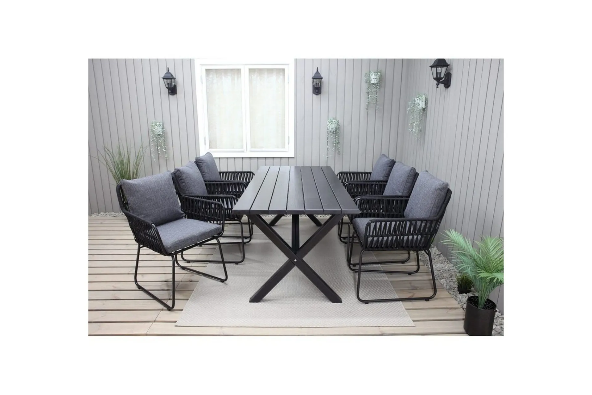 Utendørs møbelgruppe 190 cm Bord & 6 Levanto grå stoler