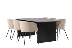 Venture Home Spisegrupper-Vail Matgruppe 200 cm Rektangulær med 6 Berit stoler Beige,Svart
